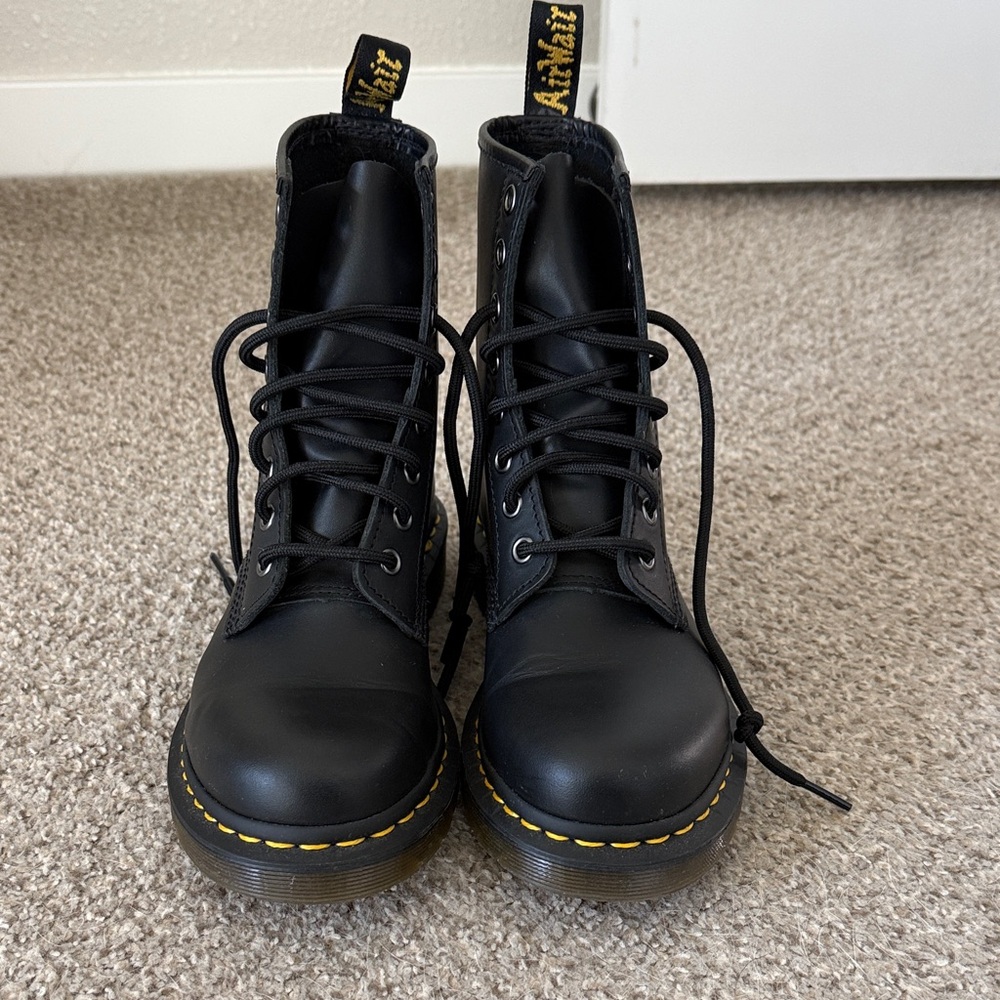 Dr. Martens Black Combat Boots with Yellow Stitching